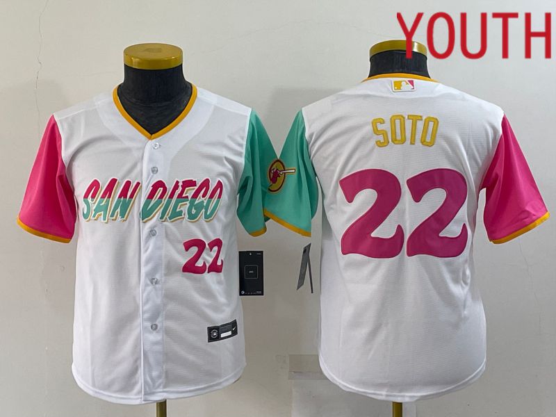 Cheap Youth San Diego Padres 22 Soto White City Edition Nike 2022 MLB Jerseys
